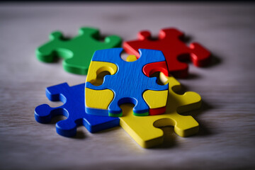 Fototapeta premium autism symbol, colorful puzzle Generative AI