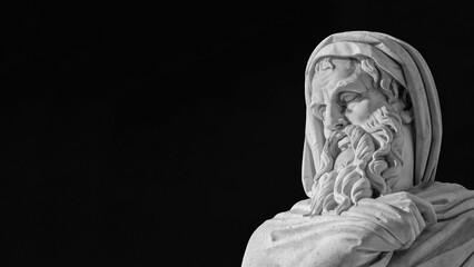 Old and wise man statue. A neoclassical marble statue erected in 1824  in Rome People's Square (Black and White with copy space)