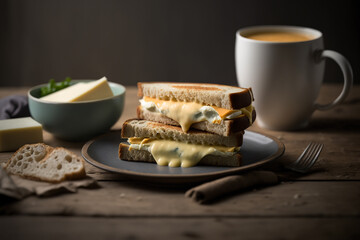 Obraz na płótnie Canvas cream soup and cheese sandwich, Tasty lunch Generative AI