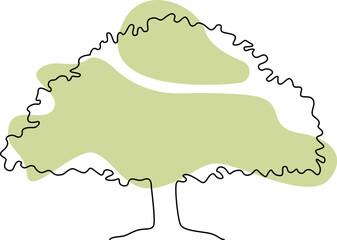 Drawing doodle tree in line art on green blot background