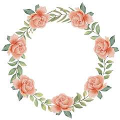 Watercolor Wreath Rose and Greenery Leaf