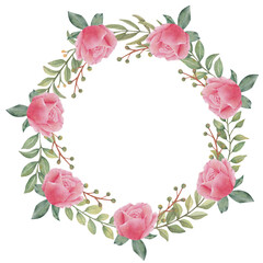 Watercolor Wreath Rose and Greenery Leaf