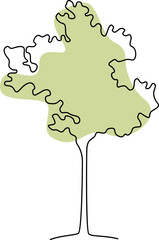 Drawing doodle tree in line art on green blot background