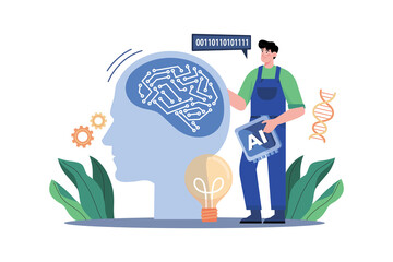 AI Production Illustration concept Pr white background