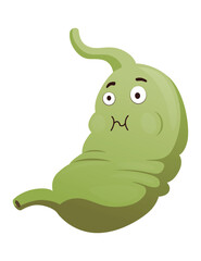 Stomach troubles icon. Sad suffering sick human stomach. Vector flat cartoon illustration design. Unhealthy stomach face character. Digestive tract with stomach ache