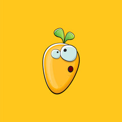Fototapeta na wymiar Carrot character. Cartoon orange carrot isolated on orange background. Funky vegetable character with eyes and mouth. Vector white teabag clip art, emoji, label and sticker