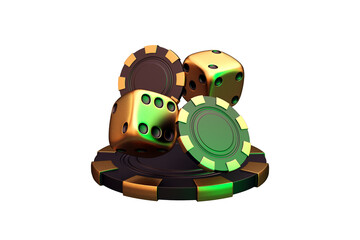 casino chip and cards poker blackjack baccarat  Black And Red Ace Symbols With Golden Metal 3d render 3d rendering illustration 