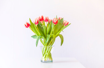 Tulips bouquet. Holiday floral decor.