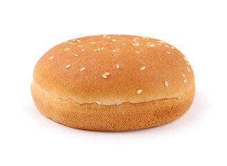 Hamburger bun on a white background, close up