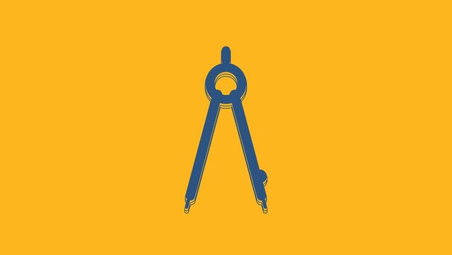 Blue Drawing compass icon isolated on orange background. Compasses sign. Drawing and educational tools. Geometric instrument. 4K Video motion graphic animation