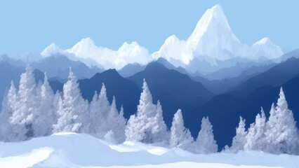 Obraz premium Mountain landscape in winter. Illustration. Generated by AI