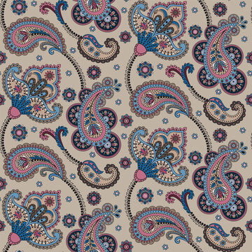 Paisley Ethnic Floral Hand Drawn Seamless Pattern