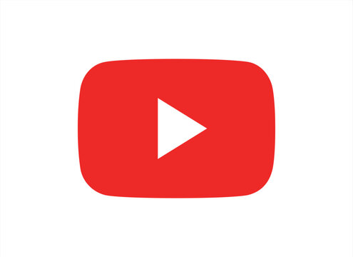 Red YouTube play button, YouTube video and music icon. A triangle within a circle is a media player symbol. Video and audio multimedia reproduction. Isolated vector illustration 10 eps.