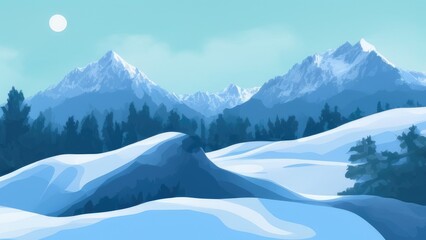 Obraz premium Mountain landscape in winter. Illustration. Generated by AI