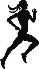 Fototapeta na wymiar slender female runner athlete running silhouette black