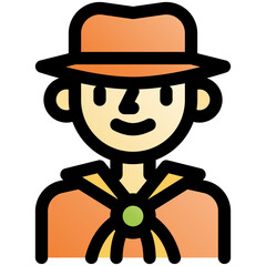 boy scout black outline filled color icon