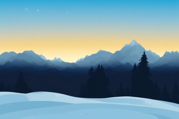 Mountain landscape in winter. Illustration. Generated by AI