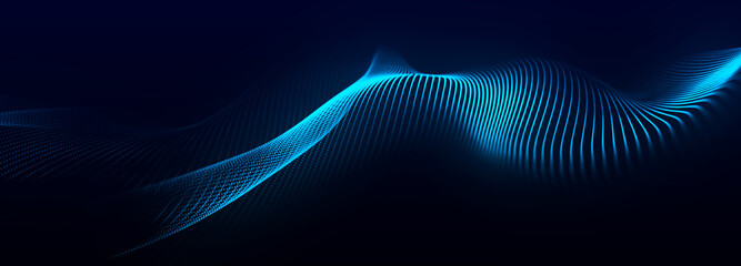 Digital technology background. Dynamic wave of glowing points. Futuristic background for presentation design. 3d Widescreen