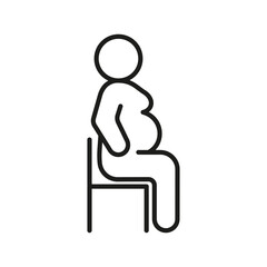 Pregnant woman with belly sit on chair, line icon. Prenatal period, pregnancy. Motherhood, parent in expecting baby. Black color linear sign. Vector