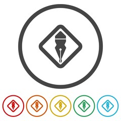 Creative writer logo pen icons in color circle buttons