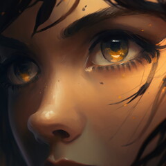 Detailed close up of yellow human eye in fantasy style. AI Generated