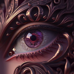 Detailed close up of purple human eye in fantasy style. AI Generated