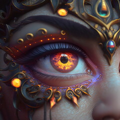 Detailed close up of fire human eye in fantasy style. AI Generated