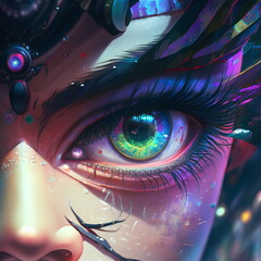 Detailed close up of green human eye in fantasy style. AI Generated