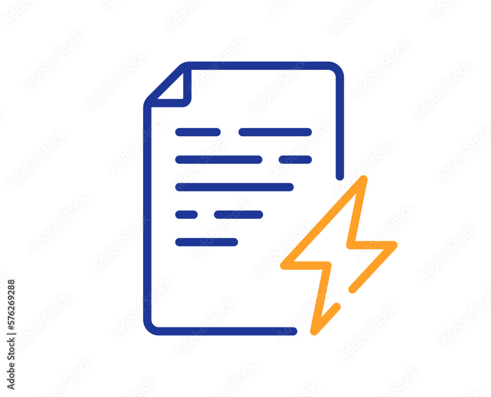 Poster power certificate line icon. electric energy document sign. charge manual symbol. colorful thin line