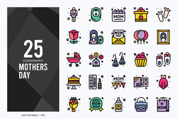 25 Mothers day Lineal Color icon pack. vector illustration.