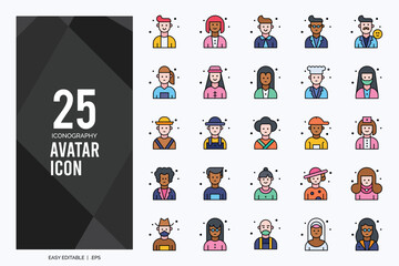 Fototapeta premium 25 Avatar Lineal Color icon pack. vector illustration.