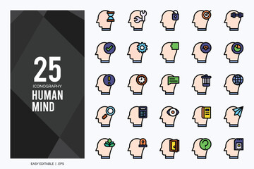 25 Human Mind Lineal Color icon pack. vector illustration.