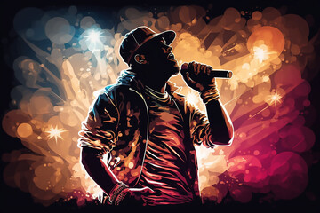 hip hop singer on stage during a concert, Generative AI	 - obrazy, fototapety, plakaty