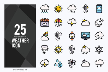 25 Weather Lineal Color icon pack. vector illustration.