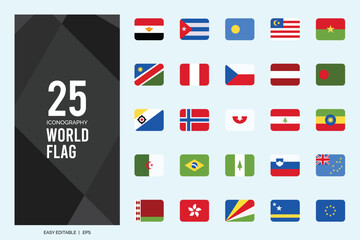 25 World Flags Rounded Square . icons Pack. vector illustration.
