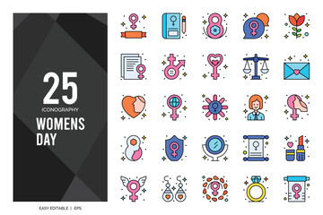 25 Women's Day Lineal Color icon pack. vector illustration.