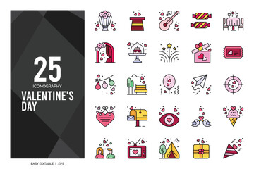 25 Valentine's Day Lineal Color icon pack. vector illustration.