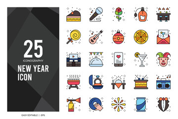 Fototapeta premium 25 New Year Lineal Color icon pack. vector illustration.