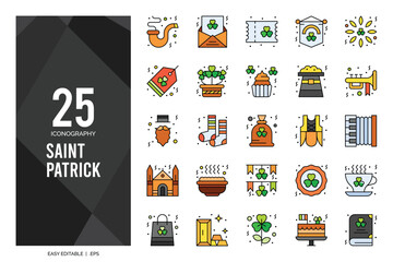 25 Saint Patrick Lineal Color icon pack. vector illustration.