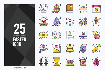 25 Easter Lineal Color icon pack. vector illustration.