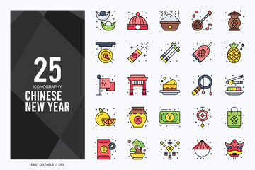 25 Chinese New Year  Lineal Color icon pack. vector illustration.