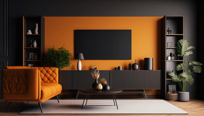 Modern Plush, luxurious interior living room. Ultra modern, minimalistic and contemporary. mockup decorated room with plants. 3d render. High quality 3d illustration