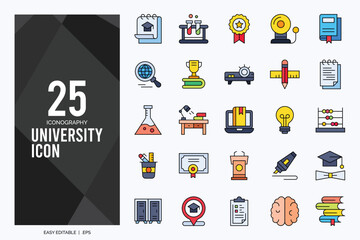 25 University Lineal Color icon pack. vector illustration.