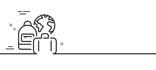 Baggage line icon. Travel luggage sign. Bag with backpack symbol. Minimal line illustration background. Baggage line icon pattern banner. White web template concept. Vector