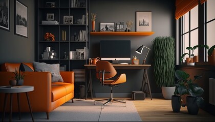 Home office mock up, ultra modern, contemporary scene.