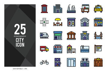 25 City Lineal Color icon pack. vector illustration.