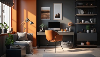 Home office mock up, ultra modern, contemporary scene.