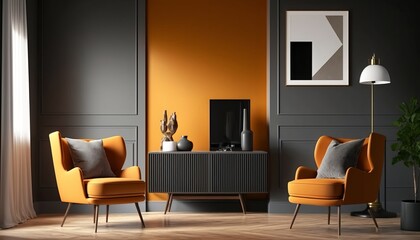 Modern Plush, luxurious interior living room. Ultra modern, minimalistic and contemporary. mockup decorated room with plants. 3d render. High quality 3d illustration