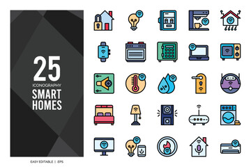 25 Smart Homes Lineal Color icon pack. vector illustration.
