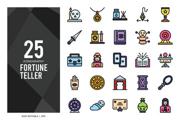 25 Fortune Teller Lineal Color icon pack. vector illustration.